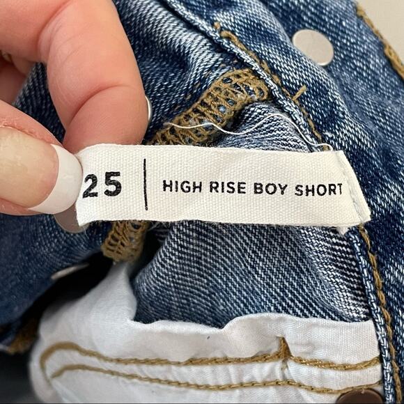 PACSUN distressed high rise boy short cutoffs button fly jean shorts size 25 - Picture 5 of 6